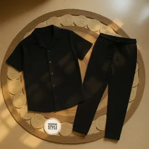 Korean Cherry Shirt & Trouser Combo Set (Black)