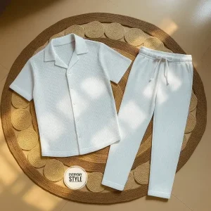 Korean Cherry Shirt & Trouser Combo Set (White)